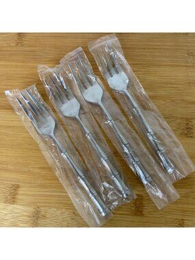 Lifetime Cutlery IC Bamboo Set of 4 Salad Forks Stainless Steel Flatware Japan